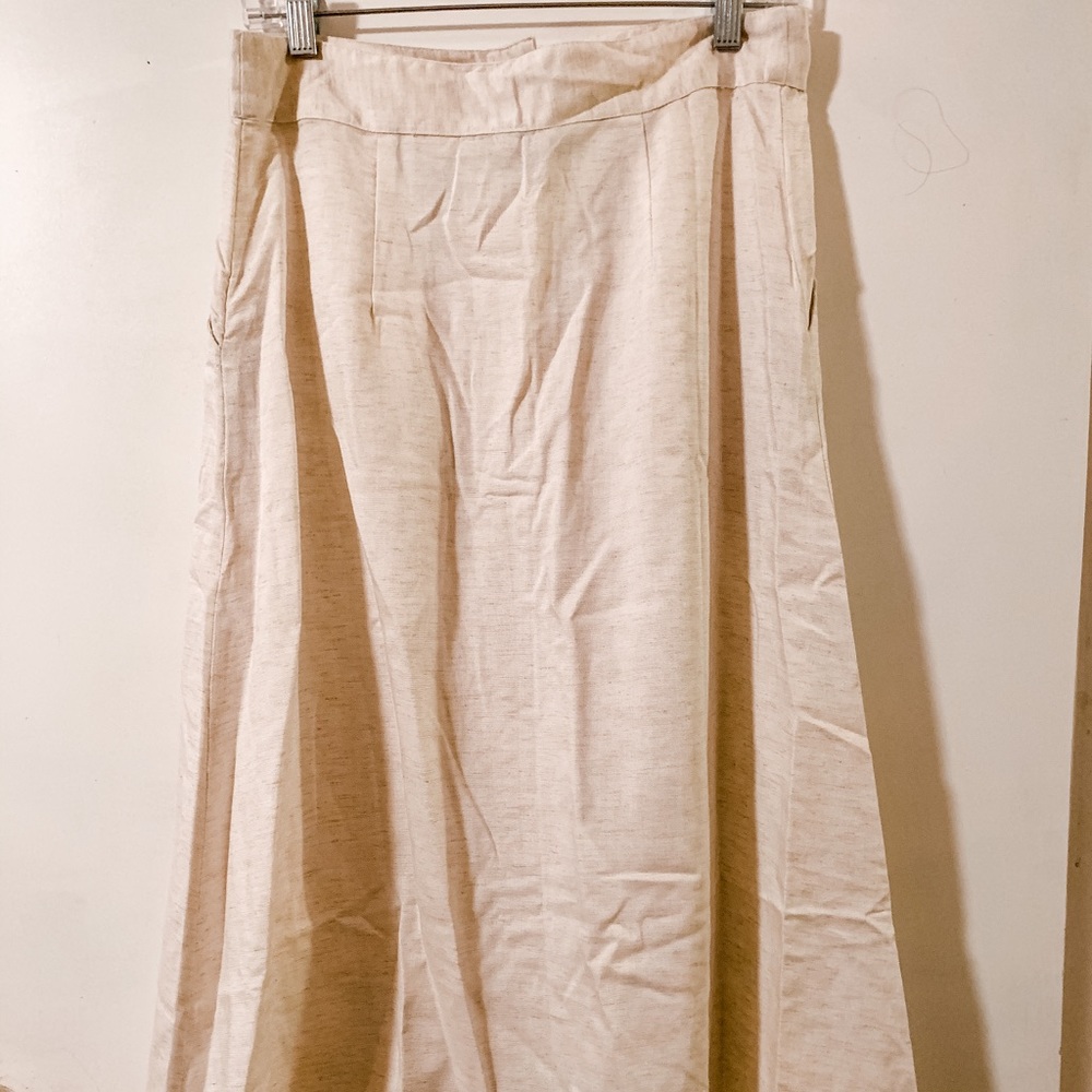 NWOT Cream Linen Button Down Midi Skirt - Picture 2 of 4